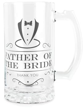 Purely Home Father of The Bride Glass Stein - Wedding Roles Beer Glass Thank You Gift - 450ml Drinking Cup/Tankard with Handle Present