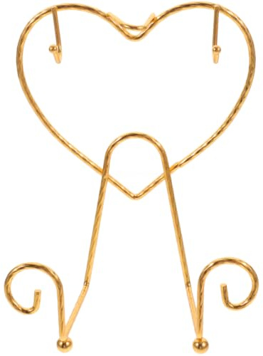 Amosfun Portavasos de Metal Dorado Diseño de Corazón | Soporte Metálico de Hierro para Tazas y Platillos, Expositor y Organizador para Escritorio, Mostrador o Vitrina