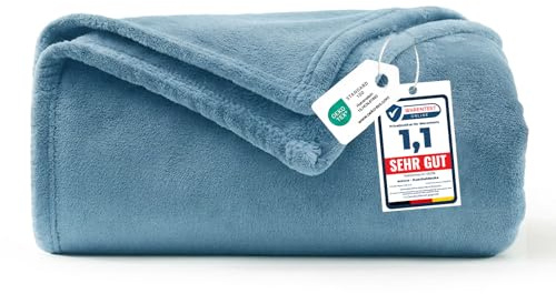 WAVVE Kuscheldecke Grau Blau Decke – Flauschige Fleecedecke 150x200 cm, Warme Sofadecke & Wohndecke, Weicher Sofaüberwurf XL für Couch & Bett