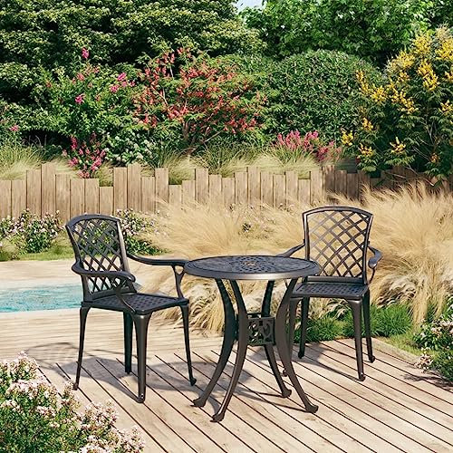 Xichuzi 3-TLG. Bistro-Set, Bistrotisch Mit 2 Stühlen, Gartenset Tisch Und Stühle, Balkontisch Klein, Bistroset, Balkonmöbel, Aluminiumguss Schwarz