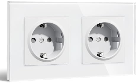 BSEEDLIFE Enchufe Pared,Enchufe Doble Pared Empotrable Estándar con Cristal,157 * 86mm 2 Gang 16A,Toma de Corriente,Fácil Instalación,Blanco