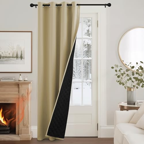 KGORGE Thermo Gardinen Türvorhang Kälteschutz Blickdichter Vorhang mit Ösen Doppellagig 100% Verdunkelungsvorhang Beige 1 Stück H 240 x B 132 cm Türgardine Winddicht (460g/m²), Biscotti Beige