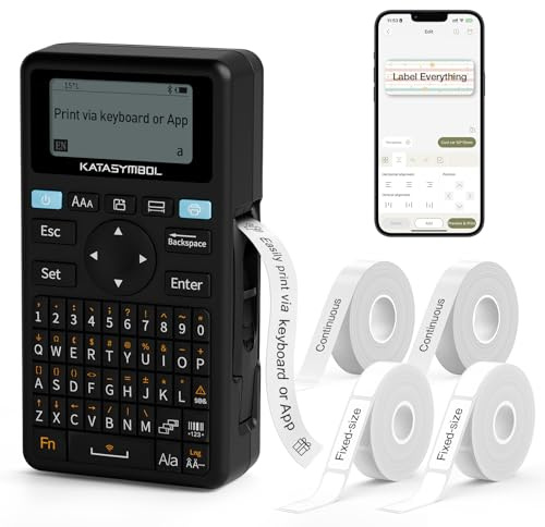 SUPVAN E11 Keyboard & Bluetooth Label Maker Machine with 4 Tapes, Black