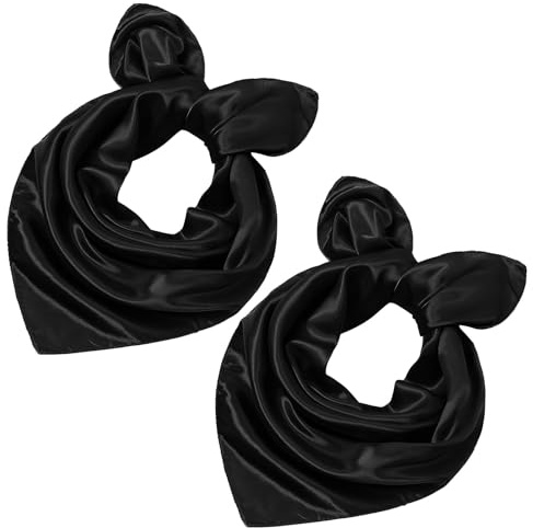 Annlpoy 2er Set Elegantes Damen Seidentuch in Schwarz, Vielseitig Einsetzbar als Kopftuch, Halstuch und Schal, Hochwertige Seide, Atmungsaktiv und Leicht, Perfekt für Jede Jahreszeit, 50x50 cm