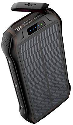 Batterie Externe Solaire 26 800 mAh, Chargeur Rapide, Batterie Externe Portable, étanche, Lampe Torche, Noir