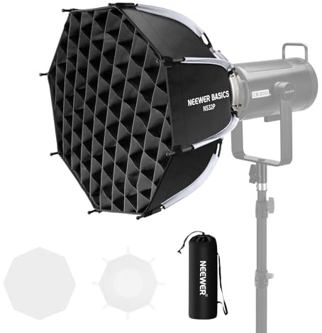 NEEWER BASICS Octagonal Softbox Kit for Studio Photography Video Recording Streaming, 18/45cm Quick Release Bowens Mount Softbox/Grid/Light Diffusers/Bag for Continuous Lighting & Strobe Flash, NS32P