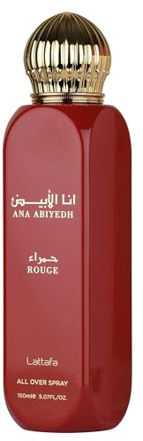 Lattafa Ana Abiyedh Rouge – Fruity, Gourmand, Floral, Musky – All Over Spray Long-Lasting Fragrance for Women, 5.07 Ounce / 150 ml