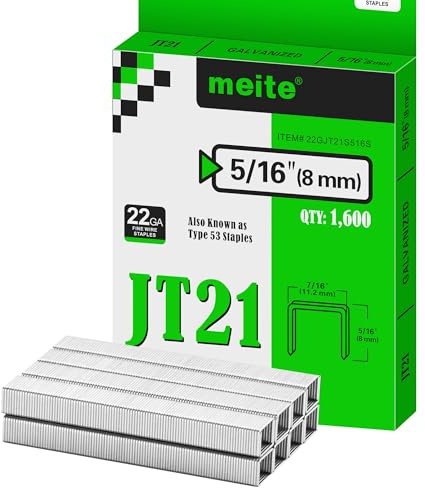 meite Tackerklammern Typ 53, 8 mm verzinkte Klammern Typ 53 JT21 für Handtacker & Elektrotacker, 1.600 Stück, 11,2 mm Rückenbreite, 0,75 mm Drahtstärke, ideal für Polster, Basteln & Möbel