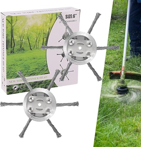 LENGAIJIN Lot de 2 têtes de débroussailleuse en fil d'acier de 15,2 cm, tête de débroussailleuse pour désherbeur d'alésage de 5 mm, tête de débroussailleuse en fil d'acier avec kit de vis (6 lames +