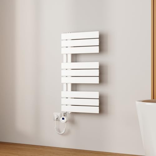 EMKE Scaldasalviette Elettrico 76x40 cm Bianco,400 W | Porta-Asciugamani Riscaldante con Termostato WiFi,Termoarredo Elettrico per Bagno