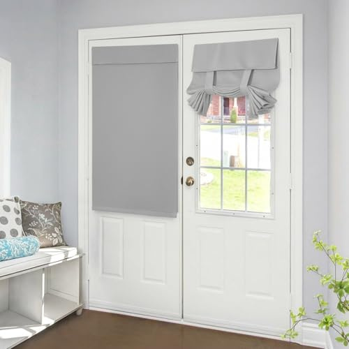 Homirty 1 Panel Blackout French Door Curtain for Privacy, Door Privacy Blinds, Front Doors Curtain, Blackout Doors Shade, Thermal Insulated Curtains with Tie Up Shade(Light Grey, 26x40 Inch)