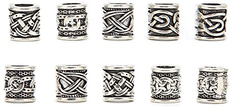 Generic Vikinga Skäggpärlor, 10 St Legering Antika Silver Nordiska Skäggpärlor för Män, med Retro Nordiska Symboler, för Hårflätning Smycken Hantverk