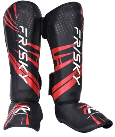 wueiooskj Espinilleras de Kickboxing para Adultos, Protectores de Empeine para Deportes, Sparring y Lucha, Talla L, Rojo y Negro, Rojo Negro, l