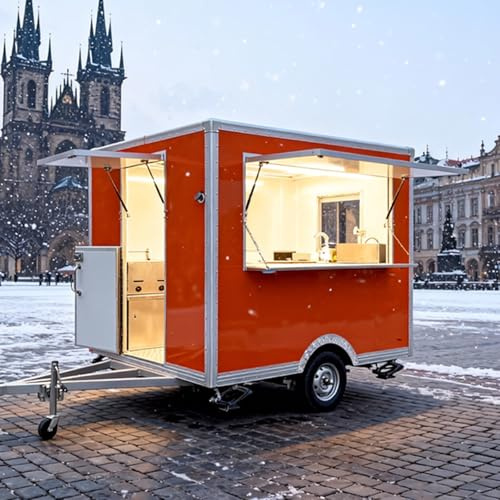 Commercial Mobile Food Truck Trailer, Towable Concession Food Cart for Ice Cream, Burger and Hot Dog Sales