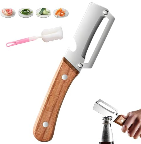 Multi-Functional Vegetable Peeler for Kitchen,2 in 1 Multi-Functional Vegetable Peeler with Wooden Handle and Bottle Opener,Julienne Peeler for Fruit Veggie (1)