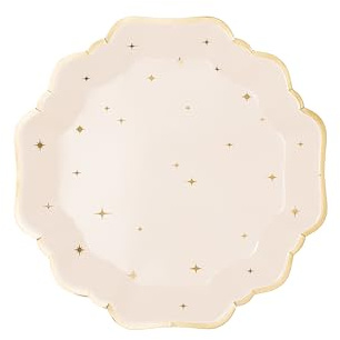 zenda club Assiettes Étoiles 21 cm – Lot de 6 Assiettes en Papier Beige avec Étoiles Dorées – Vaisselle Jetable Eid Mubarak Ramadan – Décoration Table Orientale Chic – Anniversaire Mariage Fête