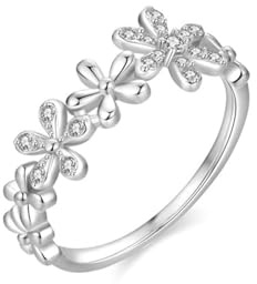 KnSam Echt Gold Antragsring 9K/14K/18K Weiß Gold, Blumen Trauringe mit Diamant, Weißgold Au 375/585/750 Hochzeitsring, Gr.47-65