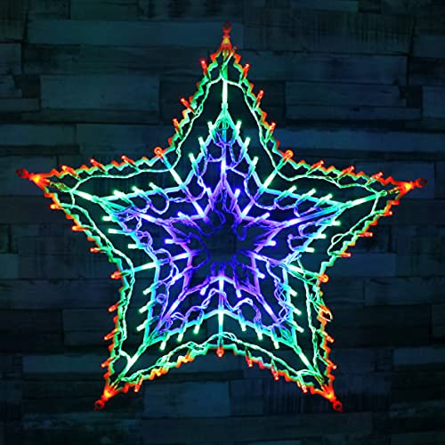 The Christmas Workshop 77710 Multi-Coloured Star Christmas Light / 35 LED Lights/Indoor Or Outdoor Mains Powered Christmas Decorations / 8 Light Modes / 54cm x 54cm x 1.5cm