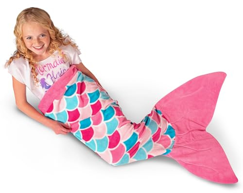 Fin Fun Meerjungfrau Decke für Mädchen und Damen - Kuscheldecke zum reinschlüpfen für Meerjungfrauen Fans - erhältlich in 60 x 130 cm und 70 x 170 cm