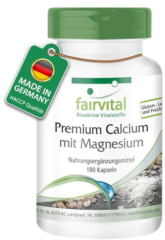 Fairvital | Calcium prime avec du magnésium - set pour pendant 3 mois - Fortement dosé - 180 capsules - avec de la poudre de coquille d'huître