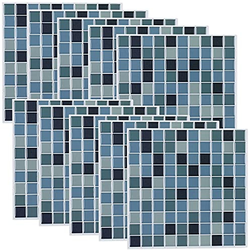 infactory Klebefliesen: Selbstklebende 3D-Mosaik-Fliesenaufkleber Aqua, 26 x 26 cm, 10er-Set (3D Klebefliesen, Mosaik, WC)