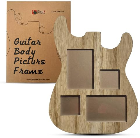 Rise8 Studios Gitarrenförmiger Musik-Bilderrahmen für 4 x 6 und 3 x 4 Fotos (natürliche Holzfarbe)