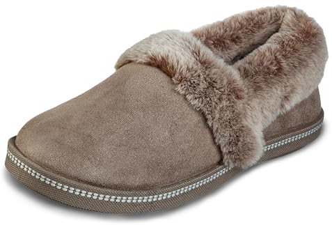Skechers Women's Cozy Campfire - Team Toasty Low Top Slippers, Beige Dark Taupe Microfiber Suede Faux Fur Line Dktp, 7 UK