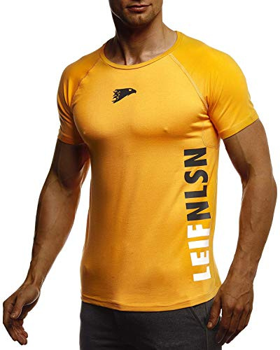 Leif Nelson Sport Maglietta Uomo Camicia Fitness Maschile da allenare Girocollo LN-06279 Arancione Nero XX-Large