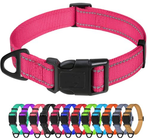 TagME Collier Chien Réfléchissant Réglable, Grand Chien, Rose Vif, 2.5cm