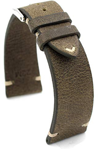 RIOS1931 Sagittarius Vintage Rindsleder Uhrenarmband handgemacht in Deutschland Robust 22mm Moosgrün