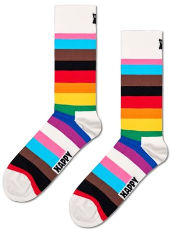 Happy Socks Pride Stripe, färgglada och roliga, Strumpor för män och kvinnor, Vit-Röd-Grön-Gul (36-40)
