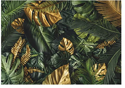 WallArena Carta Da Parati Fotografica Foglie Verde Oro Monstera - Include Colla - Moderna Design Carta per Pareti Soggiorno Camera Da Letto Sala Fotomurali In Tessuto Non Tessuto TNT (254x184 cm)