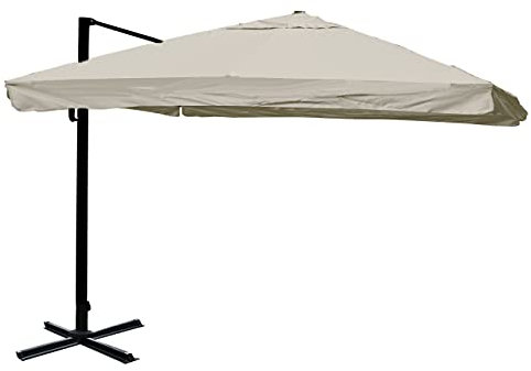 Mendler Gastronomie-Ampelschirm HWC-A96, Sonnenschirm, 3x3m (Ø4,24m) Polyester/Alu 23kg Flap - creme-grau