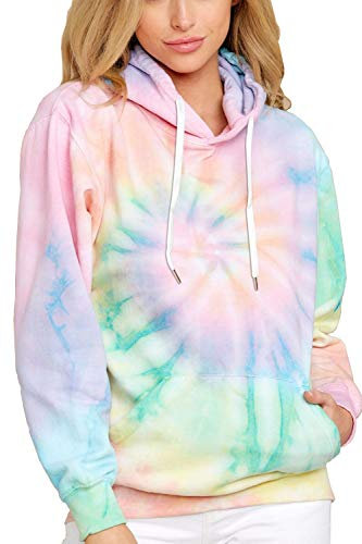 HVEPUO Herbst Mode Batik Hoodie Damen Coole Sachen Für Teenager Mädchen Y2K Top Basic Casual Bunt Kapuzenpullover Aesthetic Tie Dye Kordel Für Hoddies Frauen Kawaii Outdoor Dream Hoodie Green Grün M