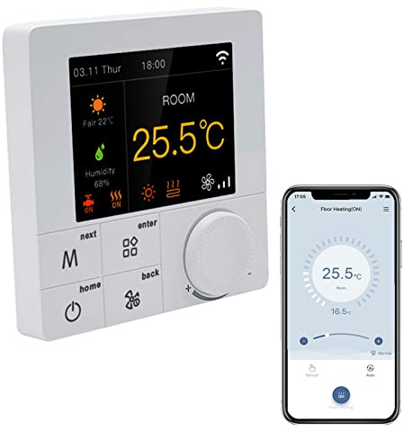 Qiumi Thermostat Intelligent WiFi avec écran LCD Couleur 2,8 pour Chauffage au Sol électrique, Fonctionne avec Alexa Google Home, 16A 100~240V AC