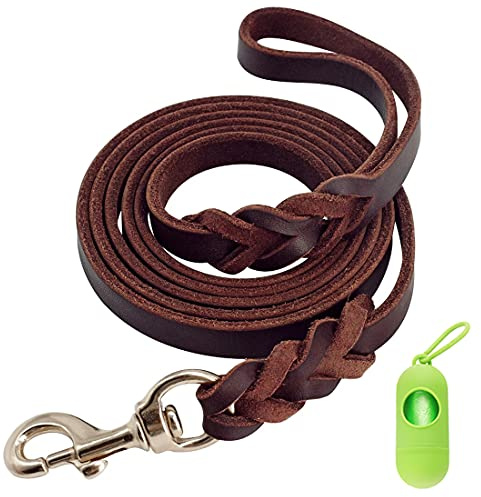 TVMALL Laisse en Cuir Forte pour Chien de Grande/Moyenne Taille - Laisse de Dressage Tressée Fait à la Main - Ceinture de Corde de Sécurité (1,6 Mètre)