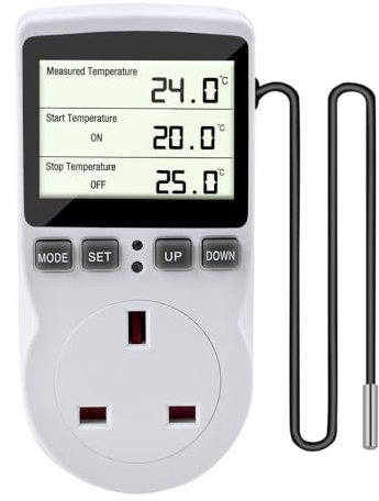 Swetup Digital Thermostat Controller Socket Outlet, UK Plug 230V/16A Temperature with Heating Cooling Mode, LCD Screen for Greenhouse Aquarium Reptile Terrarium (Controller Socket-2)