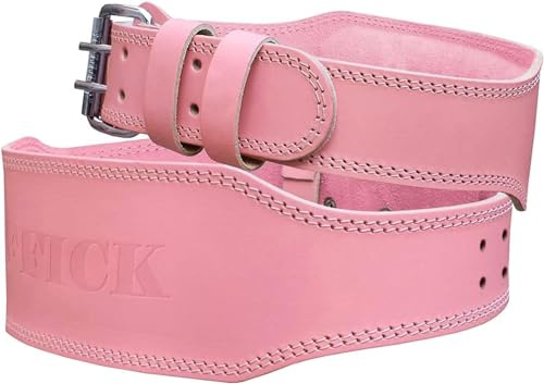 Jaffick Weight Lifting Belt For Ladies (4 Wide) - 100% Pink Leather Gym Belts Lower Waist Back Support For Women Men Fitness Squat Deadlift Heavy Duty Cross Training Gym Powerlifting Workout