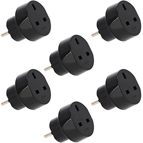 6er Set LED Universum Reiseadapter für GB England Zypern Hong Kong V.A.Emirate Stecker (Typ G) auf Schutzkontakt-/Euro-Steckdose (Typ F) - schwarz | Reisestecker Steckdosenadapter 1508530