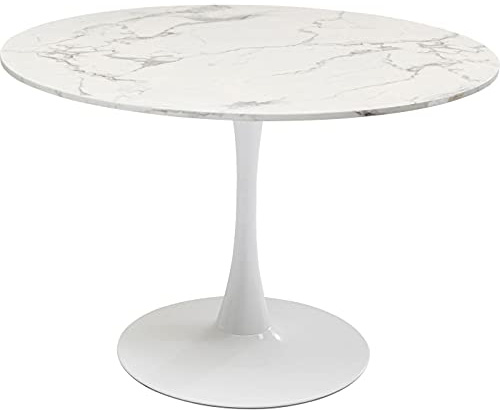 Kare Design Tisch Schickeria, Weiß, 4-6 Personen, D110cm, Marmor-Optik, Holztisch, Rund, Pflegeleicht, Robust, Esszimmertisch, Stabil, 40kg max. Belastbarkeit, 74x110x110 cm (HxBxT)