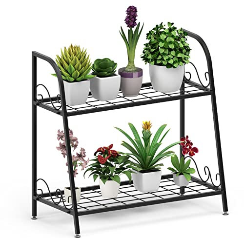 GYMAX Scaffale Porta Piante in Ferro, Portafiori per Giardino, Nero (Stile 5-63 x 30 x 61 cm)