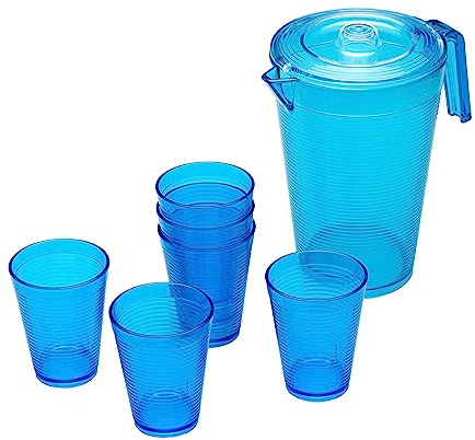 Juego de Jarra Omada Design de 2,1 L con Tapa y 6 Vasos de Agua de 275 ml, Línea Samba