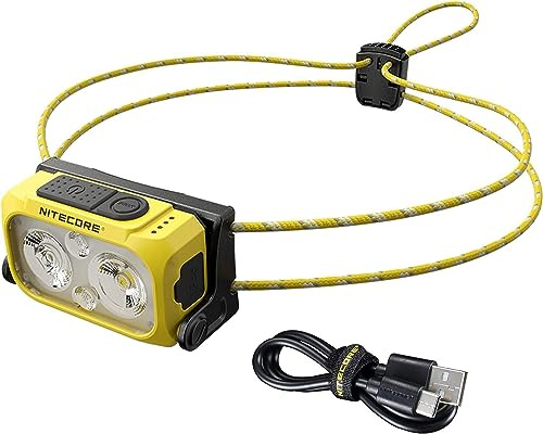 Nitecore Stirnlampe NU21, leicht, USB-C-aufladbare LED Kopflampe, 360 Lumen, 58 m Leuchtweite, Rotlicht für Nachtsicht, gelb
