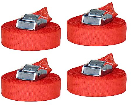 Lasiprofi Klemmschlossgurt 4 Stück im Sparset | 400 kg | 4,0 m | Spannriemen | Spanngurt | Befestigungsriemen | rot | 25 mm | DIN EN 12195-2 - Ladungssicherung im Pkw (4,0 m)