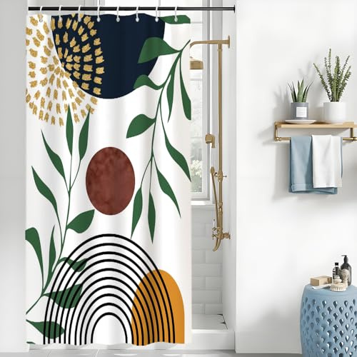 Uiiooazy Duschvorhang 120x200cm Anti Schimmel Grüne Blätter Abstrakt Modern | Duschvorhang Blau Marine Braun Gemustert Wasserdicht Stoff Polyester Waschbar Bad Vorhang mit 8 Haken für Badezimmer
