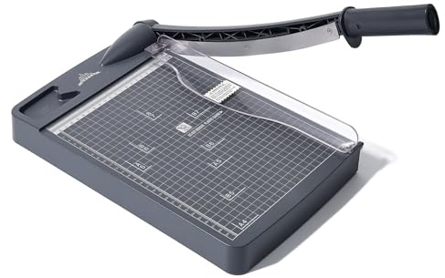 JIELISI Cortador de papel (hasta 80 g A4, capacidad de corte de 12 hojas), máquina de corte manual, cortador de papel, cortador de palanca, tijeras para papel y fotos, máxima precisión (gris oscuro)