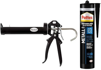 Pattex Montagekleber Metall, starker Montagekleber für Metall, elastischer Metallkleber für innen und außen, Transparent (1x325g) & Pattex Profi Metall Kartuschenpistole