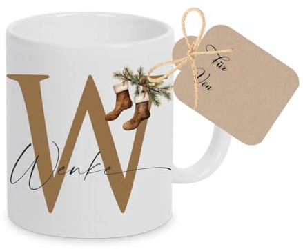 Manufaktur Liebevoll - Tasse Weihnachten Name Personalisiert Keramiktasse Weihnachtstasse Weihnachtsgeschenk Glühwein Frauen Männer Nikolaus Kleinigkeit Aufmerksamkeit (Motiv Weihnachtssocken)