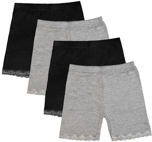 GENTABY Girls Dress Shorts Underskirts Safety Dance Black White Cycling Bike Shorts 4 Pack Summer Lace Shorts 5-6 Years.