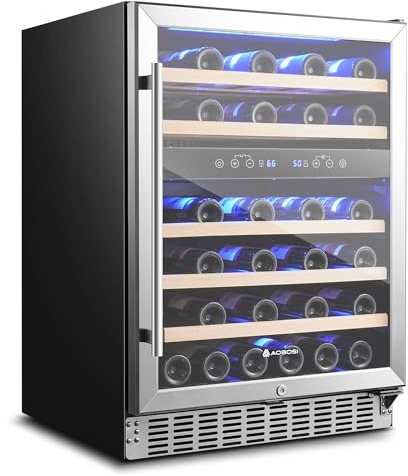AAOBOSI Wine Fridge Cooler, 46 Bottles,24 inch Dual Zone Wine Cooler Under Counter with Adjustable Shelves,Built-in or Freestanding Wine Refrigerators for Home,Office,Bar